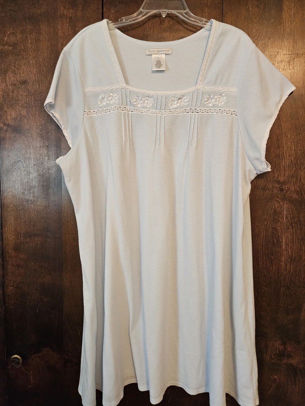 Earth Angels Pale Blue Embroidered Square-Neck Nightgown